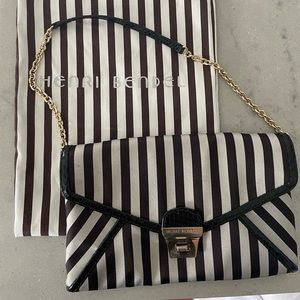 Like new Striped Leather-Trim Shoulder Bag. Comes with dust bag.